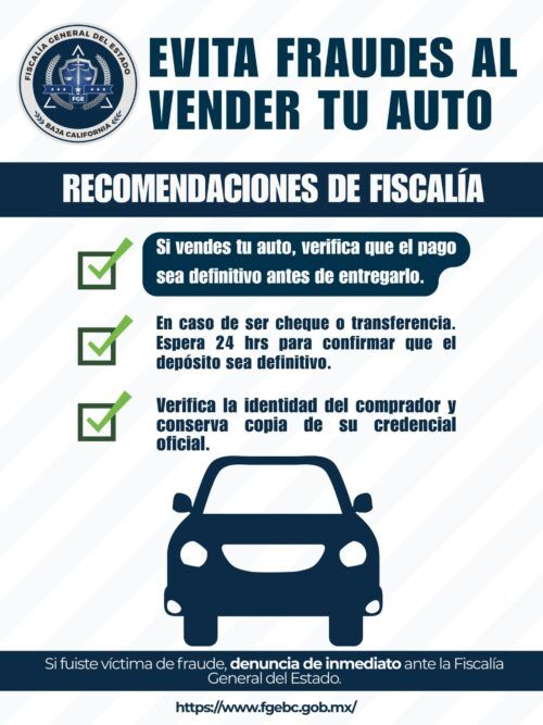 EMITEN RECOMENDACIONES PARA PREVENIR FRAUDES EN OPERACIONES DE COMPRAVENTA DE VEHÍCULOS