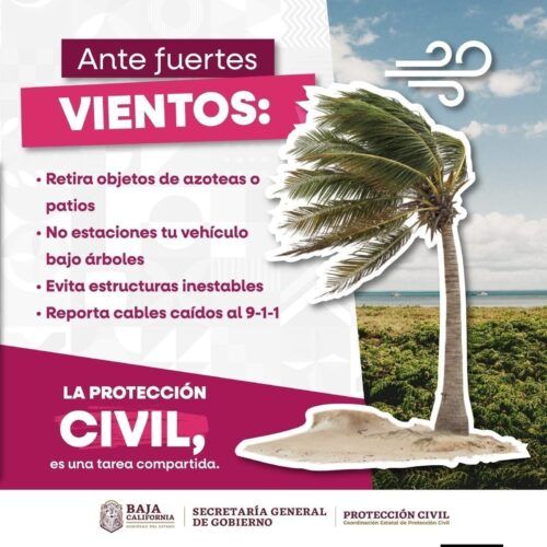 ALERTAN POR PRESENCIA DE VIENTOS FUERTES Y LLUVIAS DISPERSAS EN LA ENTIDAD