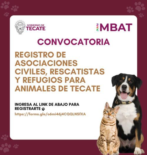 TECATE: ABREN CONVOCATORIA PARA REGISTRO DE ASOCIACIONES, RESCATISTAS Y REFUGIOS DE ANIMALES