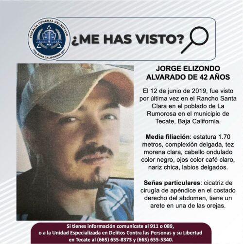 TECATE: SOLICITAN APOYO PARA LOCALIZAR A JORGE ELIZONDO