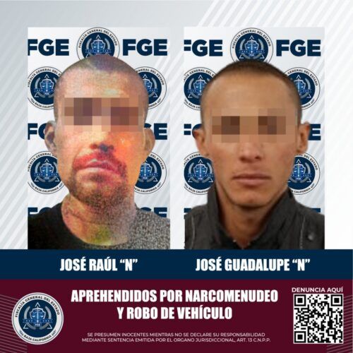 CUMPLIMENTAN MANDATO JUDICIAL CONTRA DOS HOMBRES POR NARCOMENUDEO Y ROBO DE VEHÍCULO