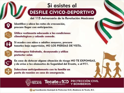EMITEN RECOMENDACIONES PARA ASISTENTES DEL DESFILE POR EL 115 ANIVERSARIO DE LA REVOLUCIÓN MEXCIANA