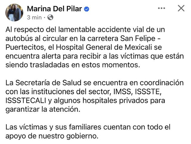 MANTIENEN ALERTA SERVICIOS DE SALUD PARA BRINDAR ATENCIÓN A VÍCTIMAS DE ACCIDENTE CARRETERO: GOBERNADORA MARINA DEL PILAR