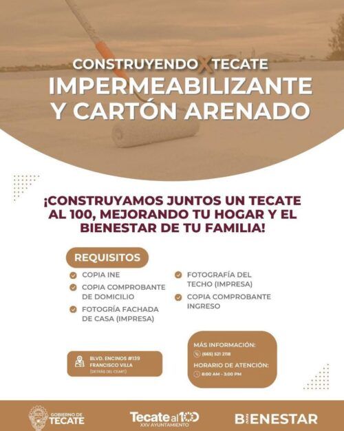 GOBIERNO DE TECATE LANZA CONVOCATORIA DE APOYOS PARA MEJORAMIENTO DE VIVIENDA