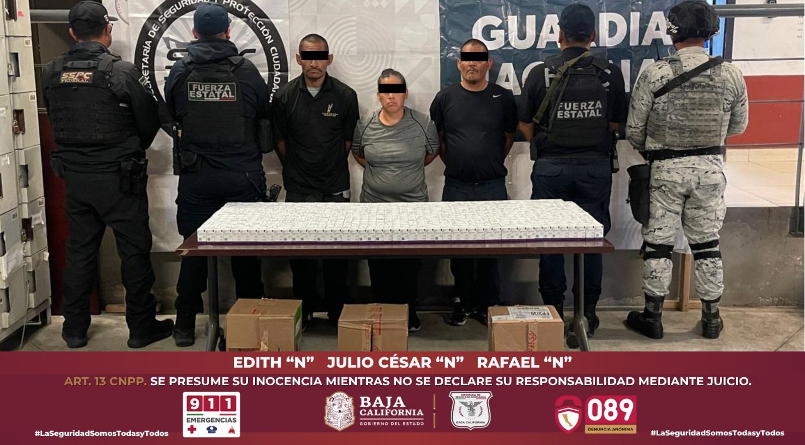 DECOMISA FUERZA ESTATAL 50 MIL PASTILLAS DE MEDICAMENTO CONTROLADO EN TIJUANA; HAY TRES DETENIDOS