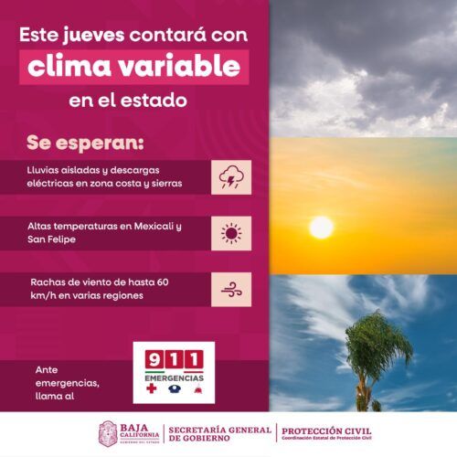 ALERTAN POR LLUVIAS AISLADAS Y AMBIENTE CALUROSO PARA ESTE JUEVES EN BAJA CALIFORNIA