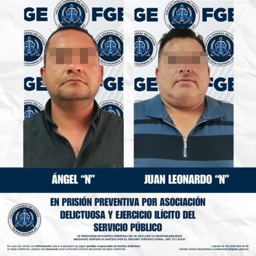VINCULAN A PROCESO A DOS POLICÍAS MUNICIPALES DE TECATE POR ASOCIACIÓN DELICTUOSA Y EJERCICIO ILÍCITO DEL SERVICIO PÚBLICO