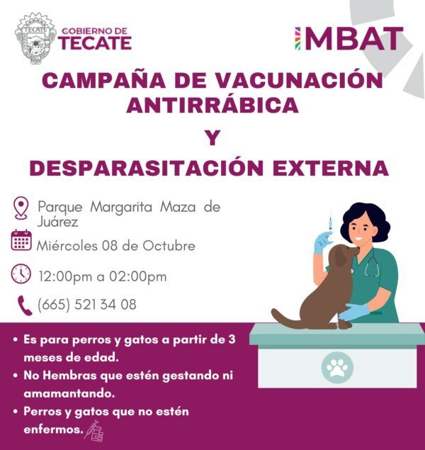 IMBAT INVITA A CAMPAÑA DE VACUNACIÓN ANTIRRÁBICA EN PARQUE MARGARITA MAZA DE JUÁREZ