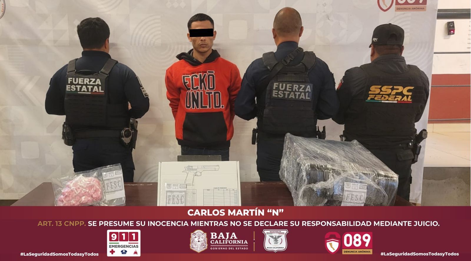 CAPTURA FUERZA ESTATAL A INDIVIDUO CON MÁS DE DOS KILOGRAMOS DE DROGA Y ARMA ABASTECIDA EN TIJUANA
