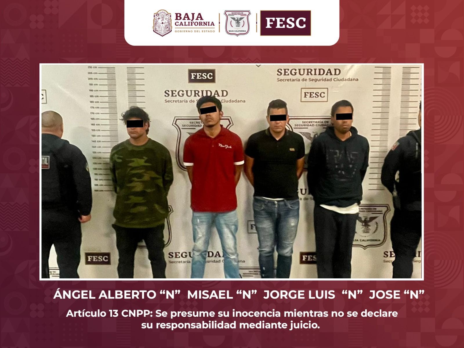 DETIENE FESC A 4 HOMBRES A BORDO DE VEHÍCULO CON REPORTE DE ROBO RECIENTE EN TIJUANA