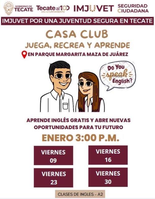 IMJUVET INVITA A JÓVENES A CLASES GRATUITAS DE INGLÉS EN CASA CLUB