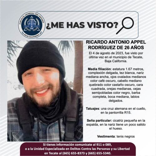 SOLICITAN APOYO PARA LOCALIZAR A RICARDO ANTONIO APPEL RODRÍGUEZ