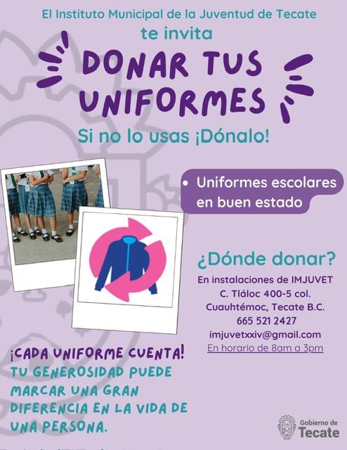 INVITAN A DONAR UNIFORMES EN BUEN ESTADO PARA EL PRÓXIMO CICLO ESCOLAR 2024-2025