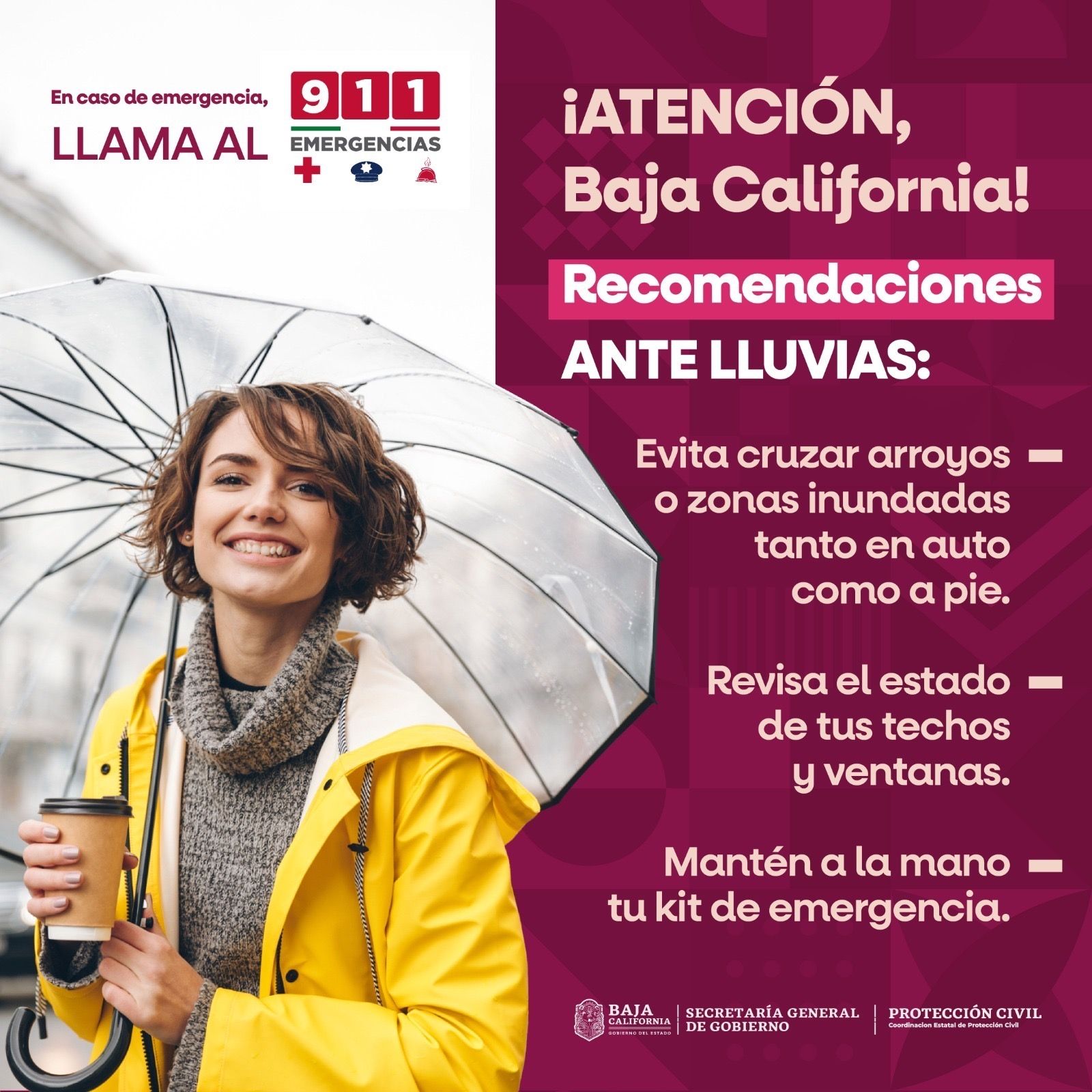 INFORMA PROTECCIÓN CIVIL BC PROBABILIDAD DE LLUVIA EN LA REGIÓN LA TARDE DE ESTE LUNES