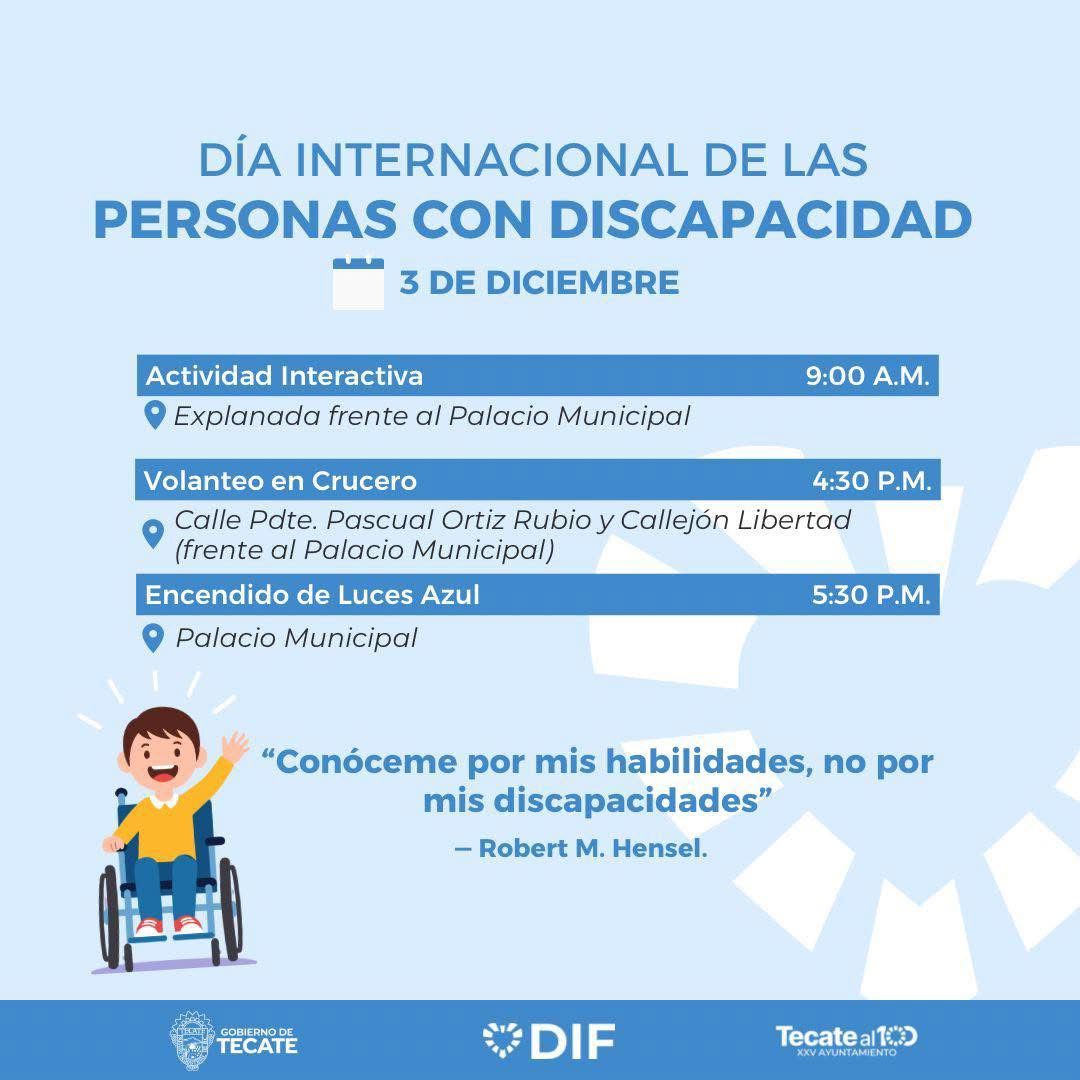 DIF TECATE CONMEMORARÁ DÍA INTERNACIONAL DE LAS PERSONAS CON DISCAPACIDAD