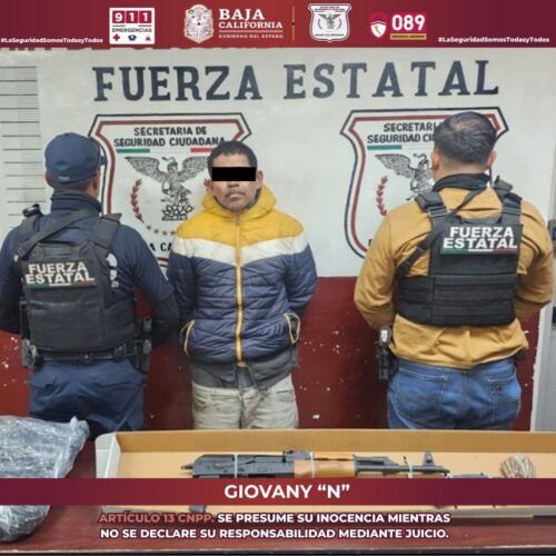 DETIENEN A PRESUNTO DELINCUENTE EN TECATE; ESTABA EN PODER DE UN ARMA DE FUEGO DE ALTO CALIBRE