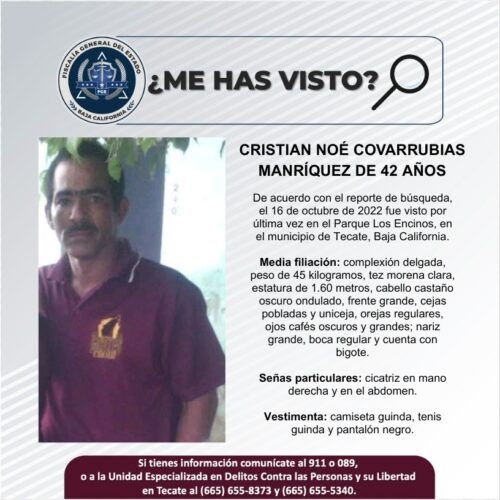 SOLICITAN APOYO PARA LOCALIZAR A CRISTIAN NOÉ COVARRUBIAS MANRÍQUEZ