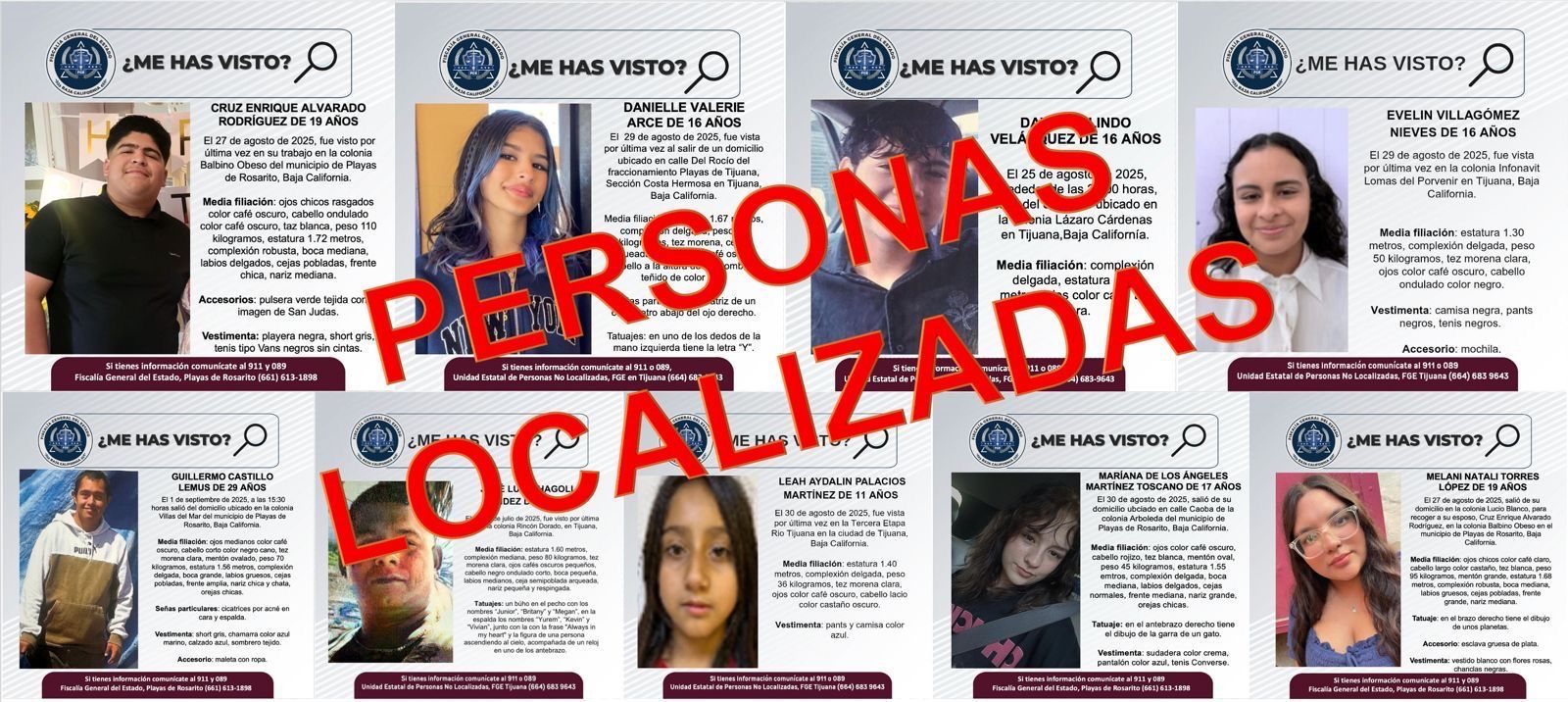 FISCALÍA GENERAL DEL ESTADO LOCALIZA A NUEVE PERSONAS REPORTADAS COMO DESAPARECIDAS