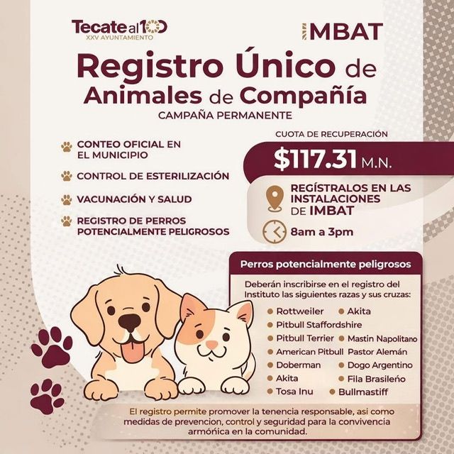 IMBAT ESPECIFICA RAZAS POTENCIALMENTE PELIGROSAS QUE DEBERÁN INTEGRAR EL REGISTRO MUNICIPAL