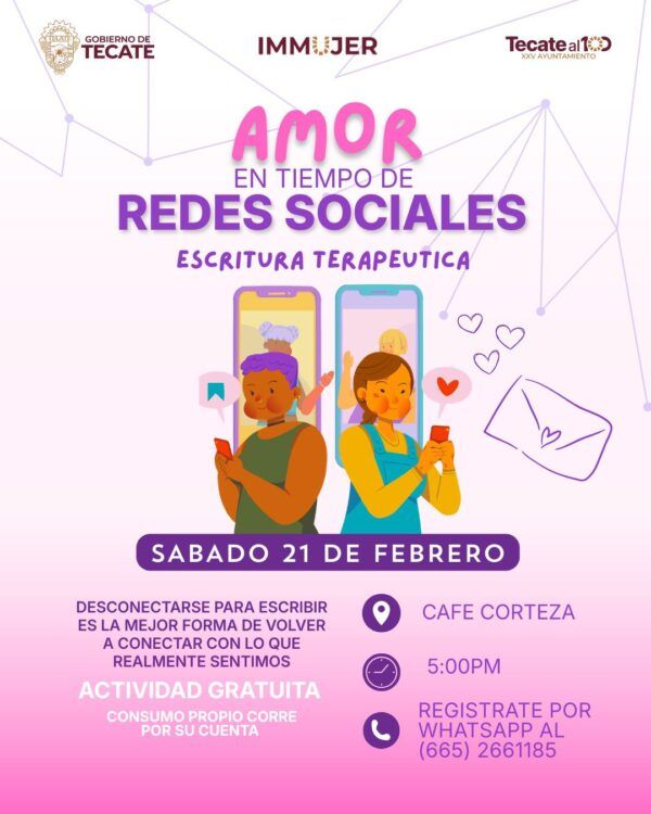 IMMUJER INVITA A LA ACTIVIDAD “AMOR EN TIEMPO DE REDES SOCIALES: ESCRITURA TERAPÉUTICA”