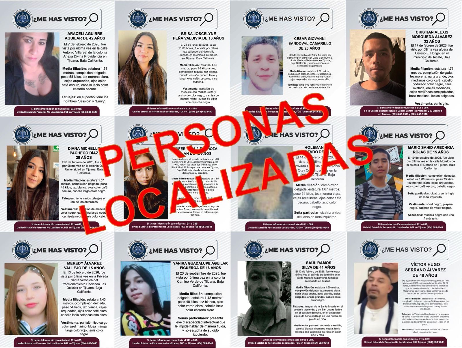 FISCALÍA GENERAL DEL ESTADO LOCALIZA A 12 PERSONAS REPORTADAS COMO DESAPARECIDAS