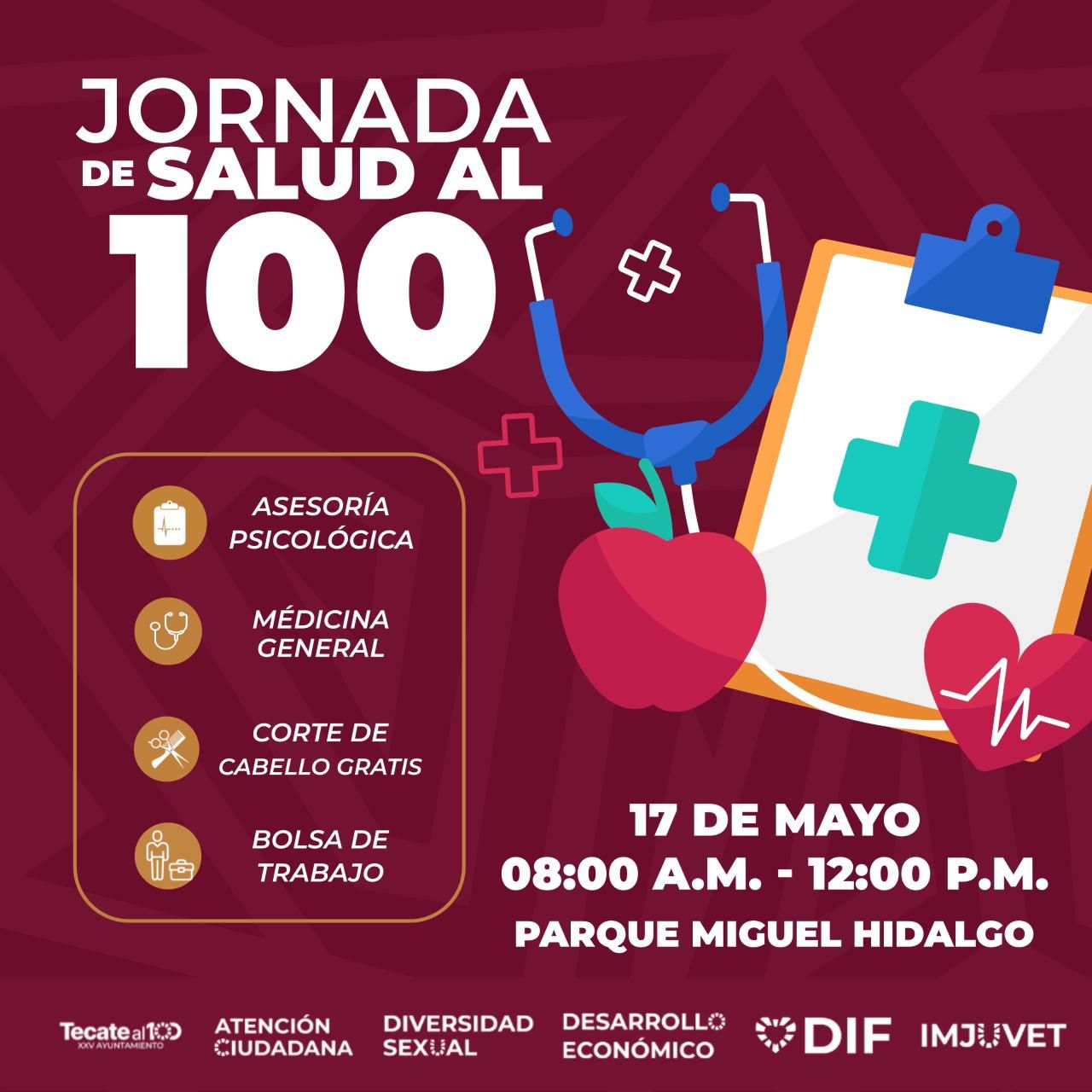 GOBIERNO DE TECATE INVITA A LA “JORNADA DE SALUD AL 100” EN EL PARQUE MIGUEL HIDALGO