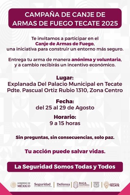 INVITAN A PARTICIPAR EN LA CAMPAÑA DE CANJE DE ARMAS DE FUEGO 2025