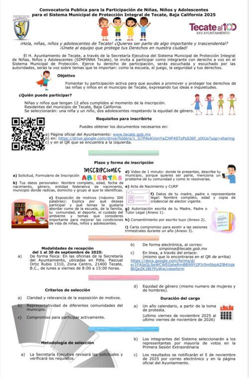 INVITAN A NIÑOS Y ADOLESCENTES A PARTICIPAR EN EL SISTEMA MUNICIPAL DE PROTECCIÓN INTEGRAL 2025