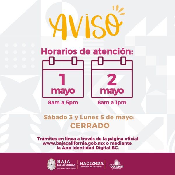 ABIERTAS OFICINAS DE RECAUDACIÓN DE RENTAS Y MÓDULOS REPUVE EL DÍA 1 Y 2 DE MAYO: SAT BC