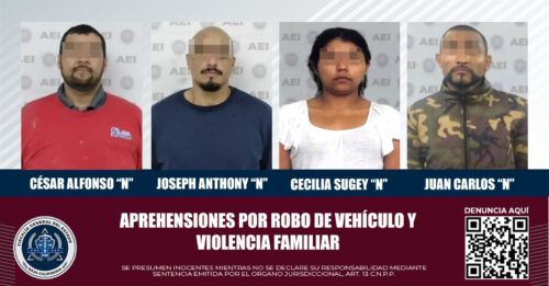 DETIENEN EN TECATE A CUATRO, POR ROBO DE VEHÍCULO Y VIOLENCIA FAMILIAR