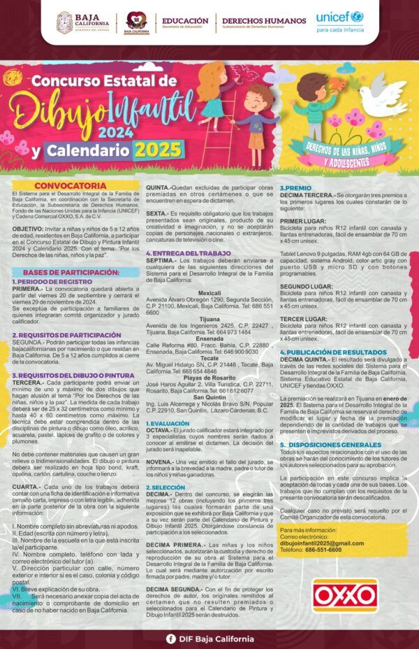 INICIÓ EL CONCURSO ESTATAL DE DIBUJO INFANTIL 2024 Y CALENDARIO 2025 CONVOCADO POR EL SISTEMA DIF BAJA CALIFORNIA
