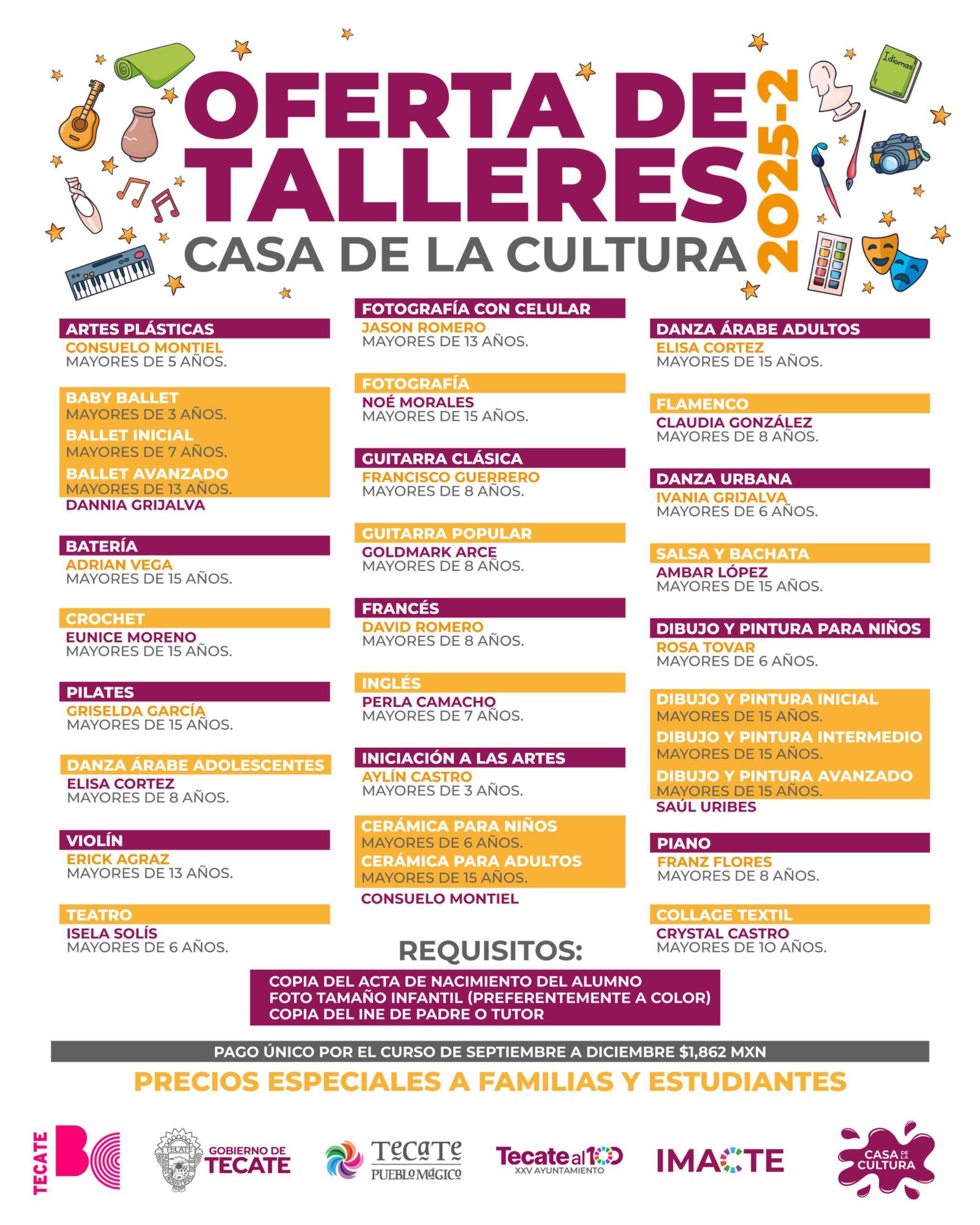 ABRE CASA DE LA CULTURA INSCRIPCIONES PARA TALLERES ARTÍSTICOS Y CULTURALES