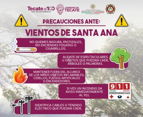 EMITE GOBIERNO DE TECATE MEDIDAS DE SEGURIDAD ANTE VIENTOS DE SANTA ANA