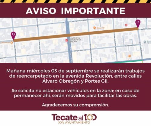 GOBIERNO DE TECATE INFORMA SOBRE TRABAJOS DE REENCARPETADO EN AVENIDA REVOLUCIÓN
