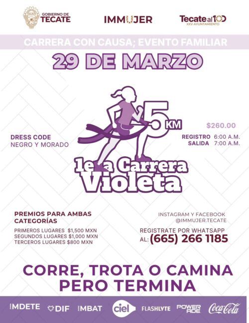 GOBIERNO DE TECATE INVITA A PARTICIPAR EN LA PRIMER CARRERA VIOLETA 2026