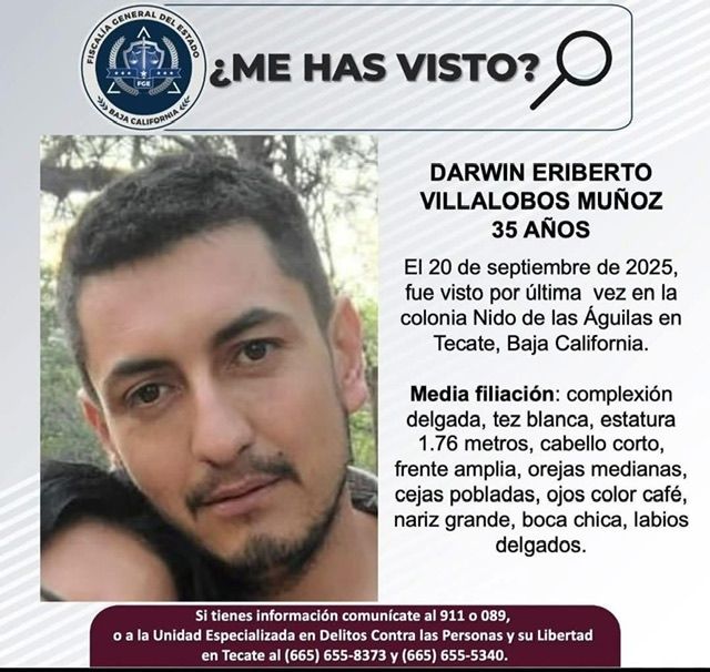 SOLICITAN APOYO PARA LOCALIZAR EN TECATE A DARWIN VILLALOBOS