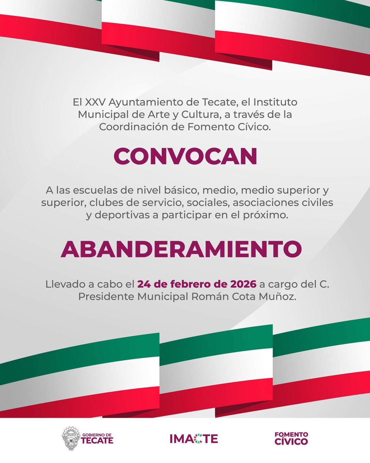 GOBIERNO DE TECATE INVITA A PARTICIPAR EN LA CONVOCATORIA DE ABANDERAMIENTO 2026