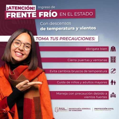 NUEVO FRENTE FRÍO INGRESA ESTE LUNES DURANTE LA NOCHE A BC