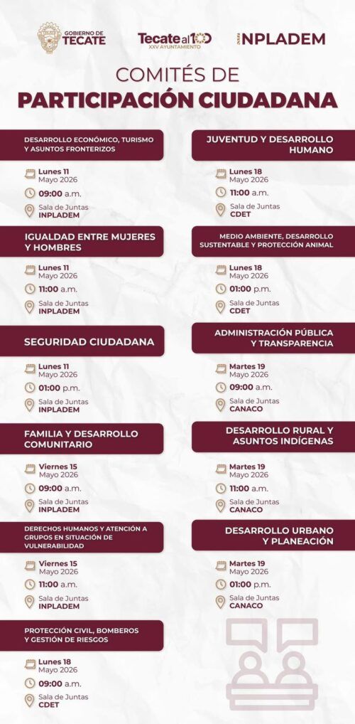 GOBIERNO DE TECATE CONVOCA A LA CIUDADANÍA A PARTICIPAR EN LOS COMITÉS DE PARTICIPACIÓN CIUDADANA