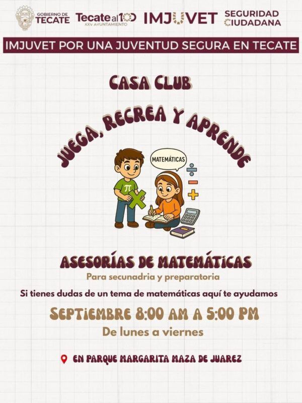 IMJUVET OFRECE ASESORÍAS GRATUITAS DE MATEMÁTICAS PARA JÓVENES