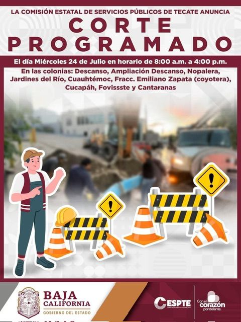 ANUNCIA CESPTE CORTE DE AGUA PARA 9 COLONIAS DE TECATE