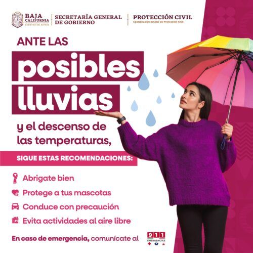 ALERTAN POR PRESENCIA DE LLUVIAS, VIENTOS Y BAJAS TEMPERATURAS EN BC