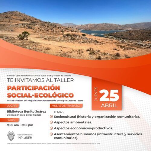 INVITA GOBIERNO DE TECATE AL TALLER “PARTICIPACIÓN SOCIAL Y ECOLÓGICO”