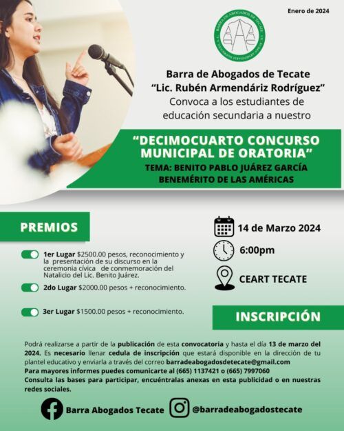 INVITA BARRA DE ABOGADOS A CONCURSO MUNICIPAL DE ORATORIA