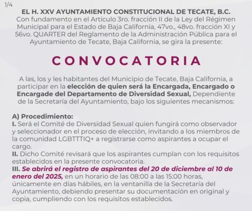 GOBIERNO DE TECATE EXTIENDE CONVOCATORIA DEL DEPARTAMENTO DE DIVERSIDAD SEXUAL