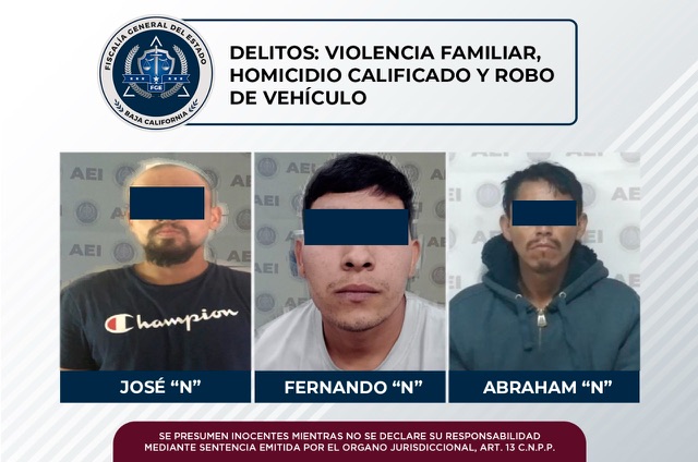 DETIENEN A TRES EN TECATE POR VIOLENCIA FAMILIAR, HOMICIDIO CALIFICADO Y ROBO
