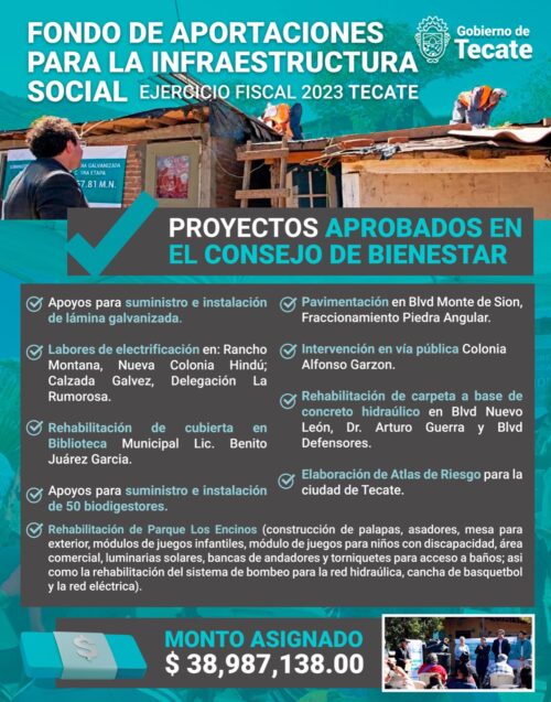 MÁS DE 38 MILLONES DE PESOS DEL FAIS ASIGNADOS A NUEVE PROYECTOS ESTRATÉGICOS PARA BENEFICIO DE TECATE