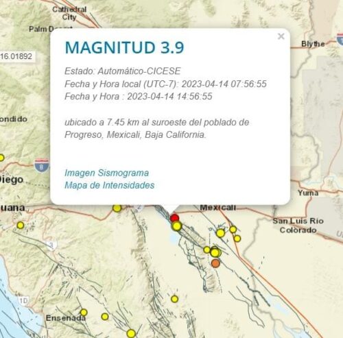 REPORTA PC BC, SISMO MAGNITUD 3.9 CON PERCEPCIÓN EN MEXICALI