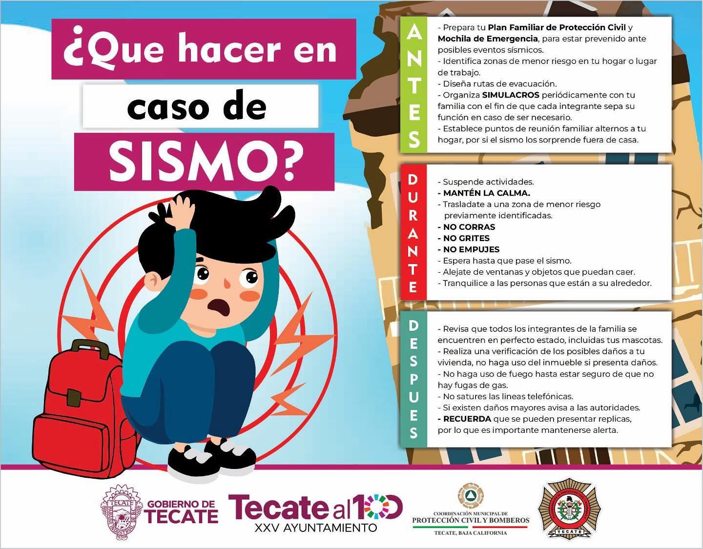 GOBIERNO DE TECATE EMITE RECOMENDACIONES TRAS EL SISMO REGISTRADO ESTE LUNES