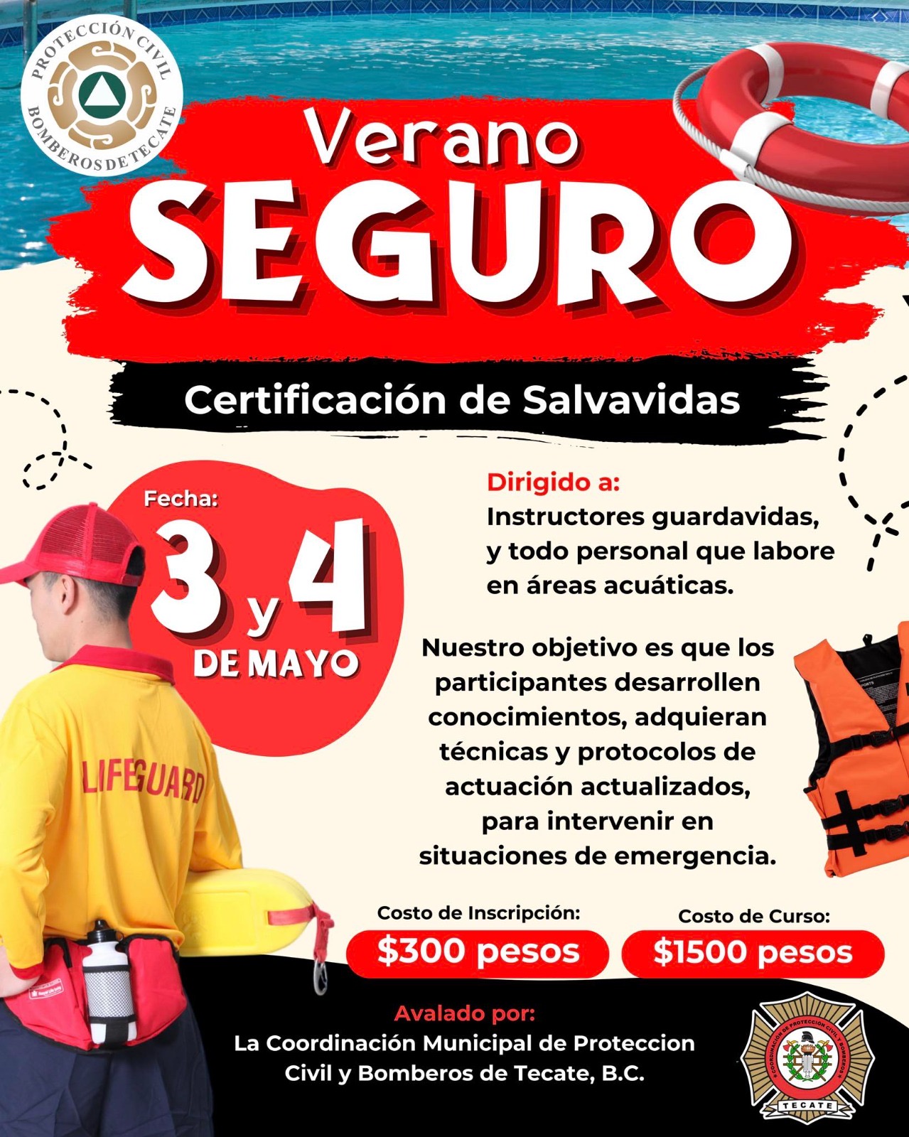 PROTECCIÓN CIVIL DE TECATE INVITA A CERTIFICACIÓN DE SALVAVIDAS “VERANO SEGURO”